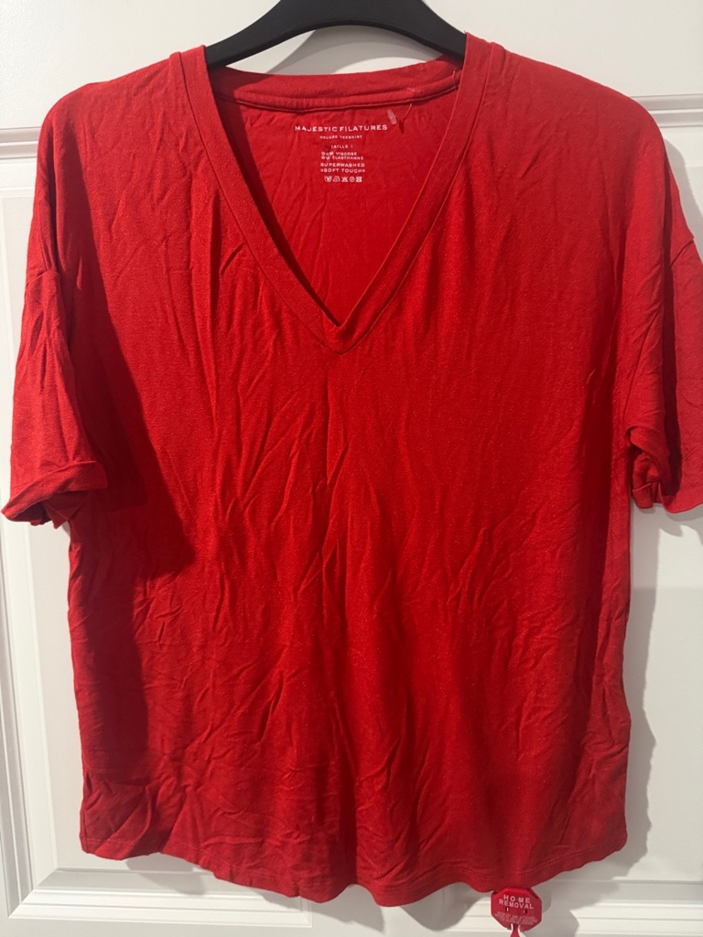 Women's V-Neck Short Sleeve Tee in Red - Picture 2 of 5